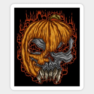 skull wearing a pumpkin head on halloween Magnet